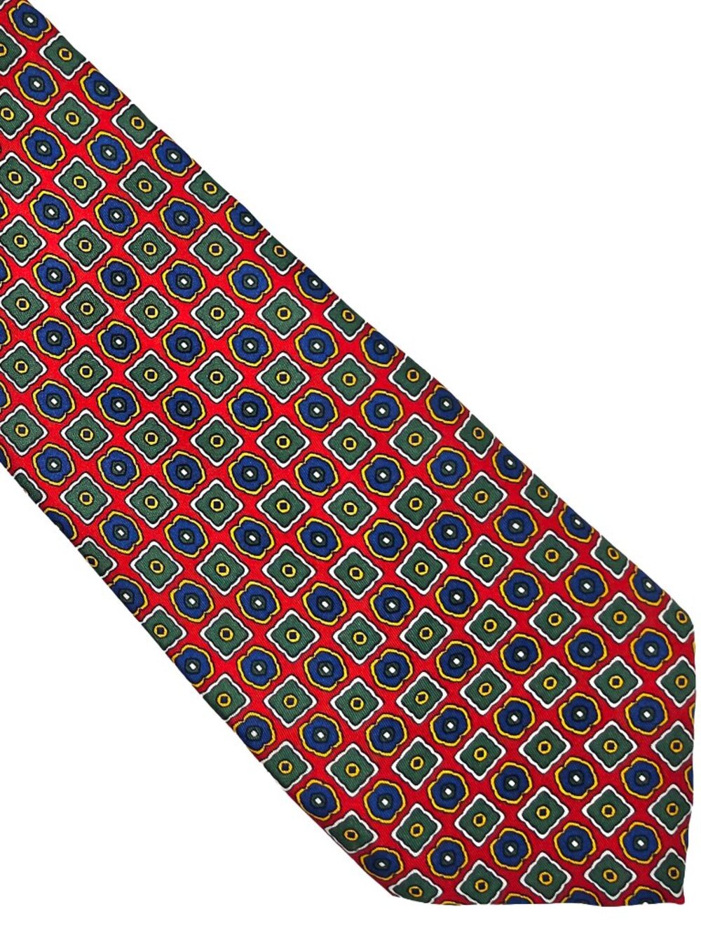 Malaysia Airlines Emilio Rusconi Red Green Geometric Silk Tie Necktie 3.75 x 57